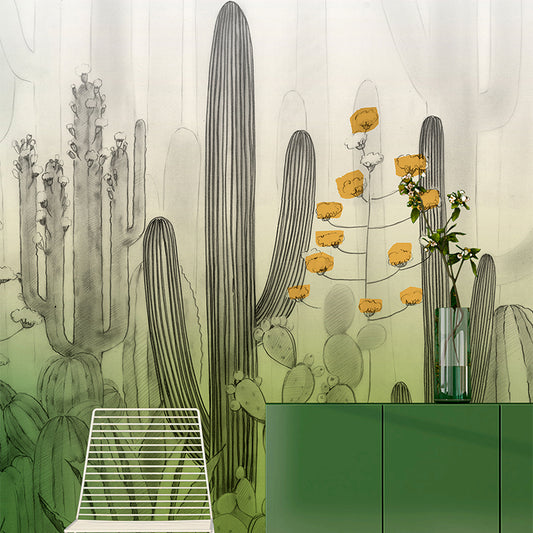 Green Cactus Field Wallpaper Murals Water Resistant Wall Decor for Bedroom, Non-Woven Clearhalo 'Wall Decor' 'Wall Mural' 1212891