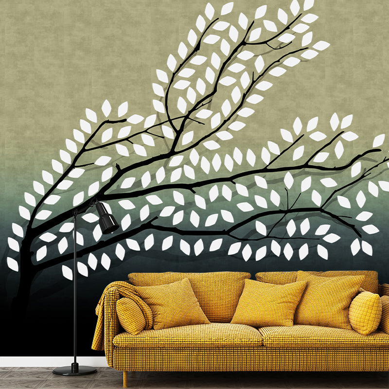 Yellow-Green Artistic Wall Murals Full Size Leafy Branch Wall Covering for Living Room Yellow-Green Clearhalo 'Wall Decor' 'Wall Mural' 1212894