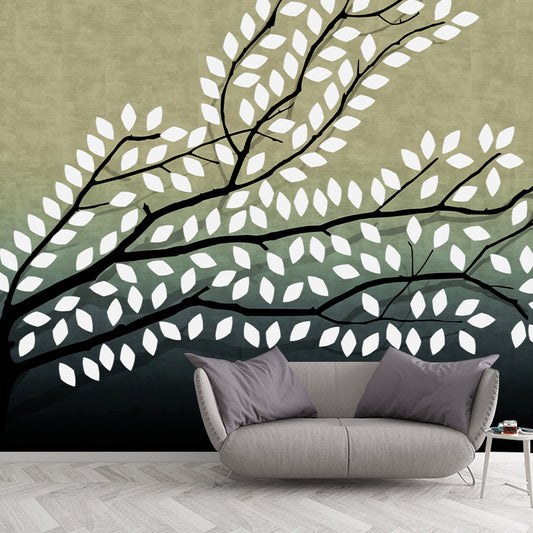 Yellow-Green Artistic Wall Murals Full Size Leafy Branch Wall Covering for Living Room Clearhalo 'Wall Decor' 'Wall Mural' 1212895