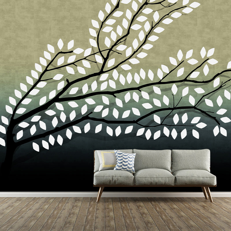 Yellow-Green Artistic Wall Murals Full Size Leafy Branch Wall Covering for Living Room Clearhalo 'Wall Decor' 'Wall Mural' 1212896