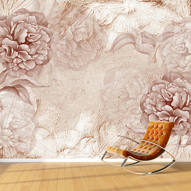 Big Peony Blossom Wall Mural Moisture Resistant Trendy Living Room Wall Covering in Light Pink Clearhalo 'Wall Decor' 'Wall Mural' 1212911