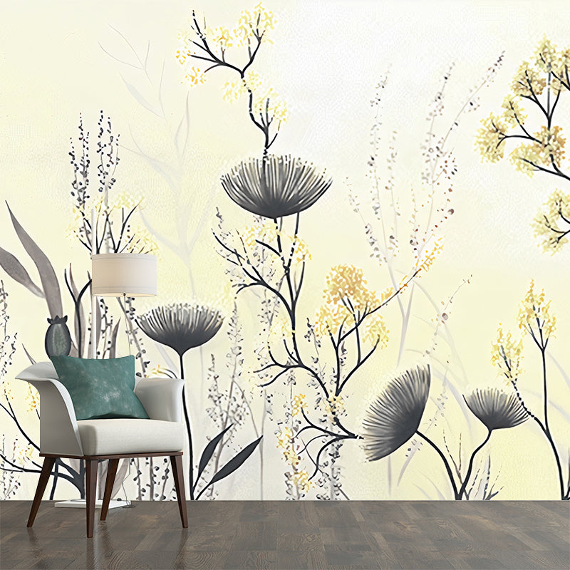 Illustration Plant Bushes Wall Murals for Dining Room in Light Color, Made to Measure Light Green Clearhalo 'Wall Decor' 'Wall Mural' 1212914