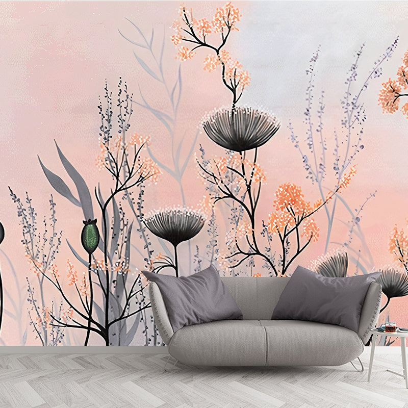 Illustration Plant Bushes Wall Murals for Dining Room in Light Color, Made to Measure Clearhalo 'Wall Decor' 'Wall Mural' 1212920