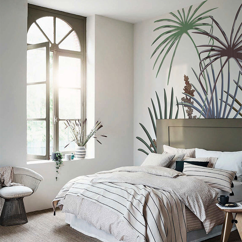 Illustration Palmetto Fan Leaf Mural Decal Full-Size Wall Covering for Living Room, Custom Print White Clearhalo 'Wall Decor' 'Wall Mural' 1212962