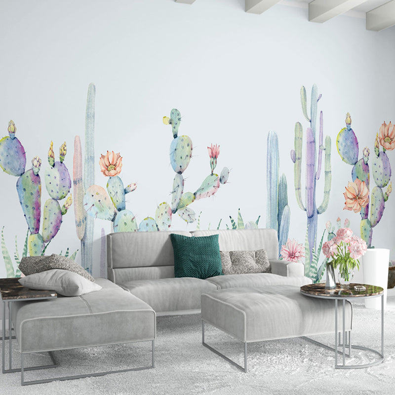 Light Green Cactus Mural Wallpaper Stain Resistant Tropix Living Room Wall Covering Clearhalo 'Wall Decor' 'Wall Mural' 1212968
