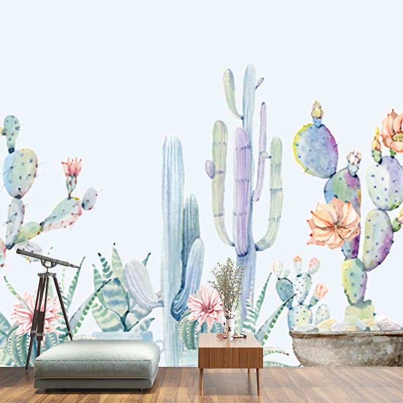 Light Green Cactus Mural Wallpaper Stain Resistant Tropix Living Room Wall Covering Clearhalo 'Wall Decor' 'Wall Mural' 1212969