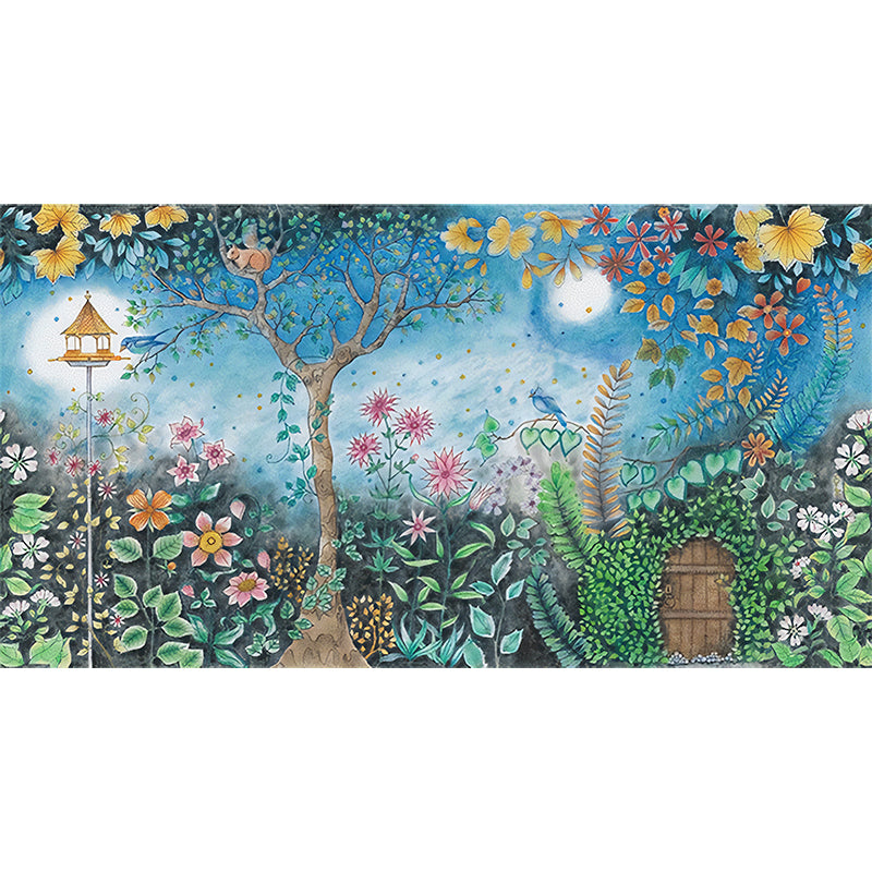 Moon Night Flower Bushes Mural Childrens Art Waterproof Kids Room Wall Covering, Custom-Printed Clearhalo 'Wall Decor' 'Wall Mural' 1213046