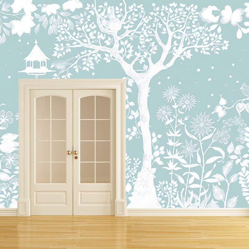 Moon Night Flower Bushes Mural Childrens Art Waterproof Kids Room Wall Covering, Custom-Printed Clearhalo 'Wall Decor' 'Wall Mural' 1213049