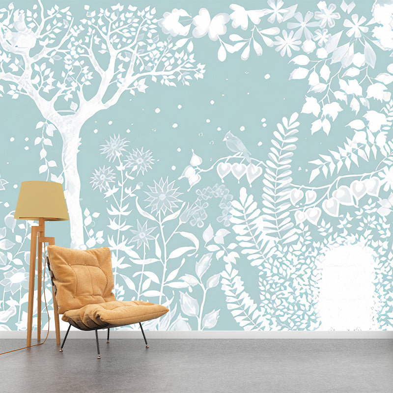 Moon Night Flower Bushes Mural Childrens Art Waterproof Kids Room Wall Covering, Custom-Printed Clearhalo 'Wall Decor' 'Wall Mural' 1213050