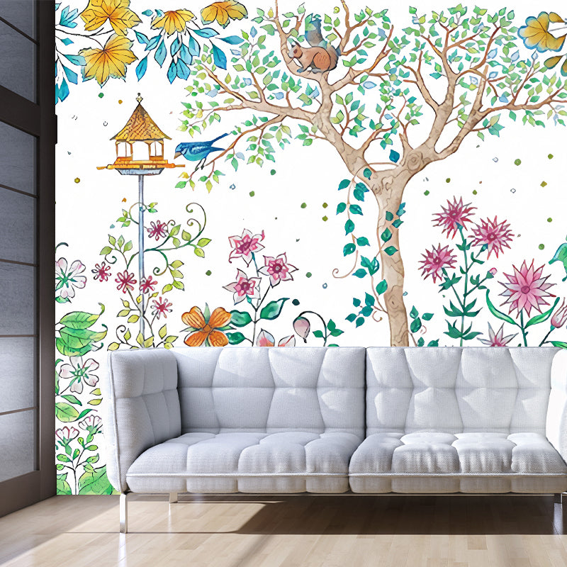 Moon Night Flower Bushes Mural Childrens Art Waterproof Kids Room Wall Covering, Custom-Printed Clearhalo 'Wall Decor' 'Wall Mural' 1213054