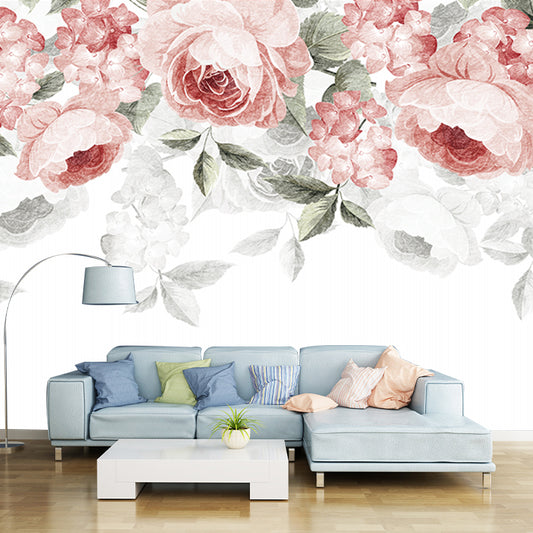 Full Size Peonies Wall Mural Decal Stylish Beautiful Flower Wall Decor in Pink-Green Clearhalo 'Wall Decor' 'Wall Mural' 1213059