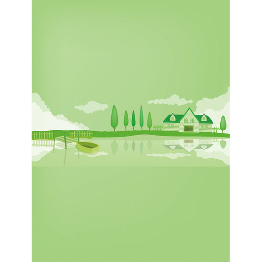 Green Lakeside House Wall Mural Decal Fantasy Cartoon Waterproof Wall Art for Nursery