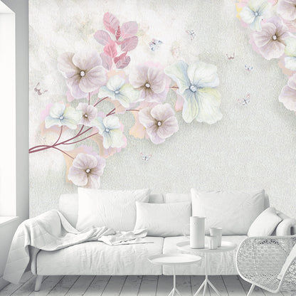 Pink Flowering Apricot Mural Decal Stain-Resistant Wall Covering for Living Room Pink Clearhalo 'Wall Decor' 'Wall Mural' 1213108