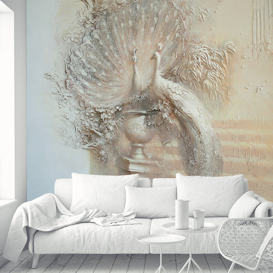 Embossed Peacock Animal Mural Decal Modern Style Smooth Surface Wall Art in Brown Clearhalo 'Wall Decor' 'Wall Mural' 1213120