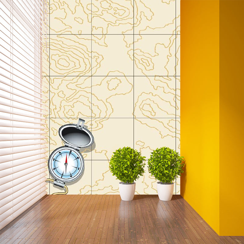 Compass and Geography Line Mural Modern Washable Bedroom Wall Decor, Custom-Made Brown Clearhalo 'Wall Decor' 'Wall Mural' 1213123