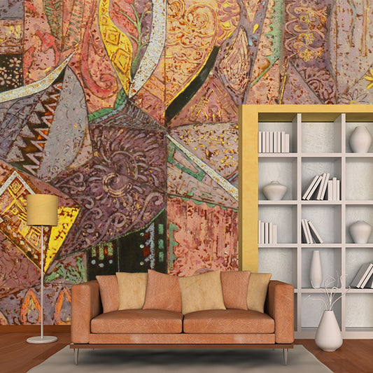 Illustration Geometric Wall Murals Bohemian Style Ethnic Abstract Wall Decor in Brown