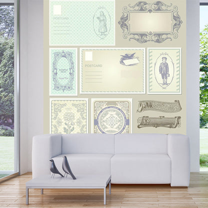 Retro Postcard Print Mural Wallpaper for Home Gallery Customized Wall Art in Beige Beige Clearhalo 'Wall Decor' 'Wall Mural' 1213197