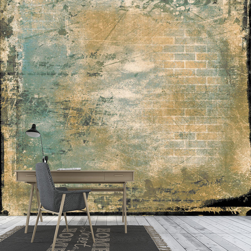 Vintage Distressed Brick Effect Murals for Kitchen Custom Size Wall Art in Brown Clearhalo 'Wall Decor' 'Wall Mural' 1213209