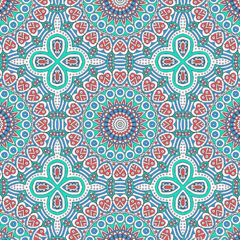 Bohemia Seamless Pattern Murals Red-Blue-Green Flower Wall Decor for Living Room Clearhalo 'Wall Decor' 'Wall Mural' 1213297