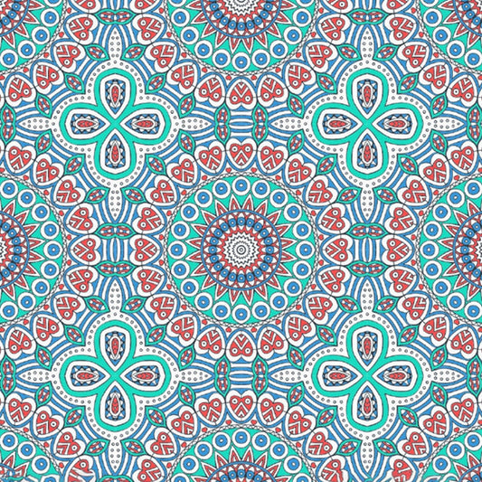 Bohemia Seamless Pattern Murals Red-Blue-Green Flower Wall Decor for Living Room Clearhalo 'Wall Decor' 'Wall Mural' 1213297