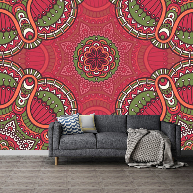 Large Boho Style Wall Mural Decal Red-Green Abstract Wall Art, Custom Size Available Clearhalo 'Wall Decor' 'Wall Mural' 1213369