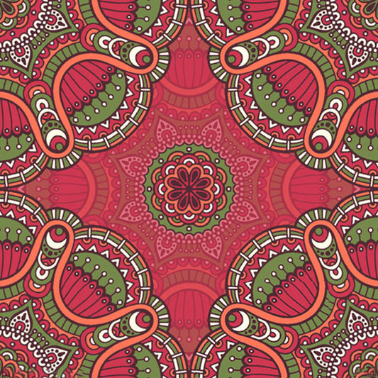 Large Boho Style Wall Mural Decal Red-Green Abstract Wall Art, Custom Size Available