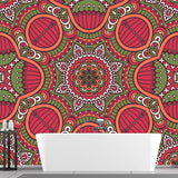 Large Boho Style Wall Mural Decal Red-Green Abstract Wall Art, Custom Size Available