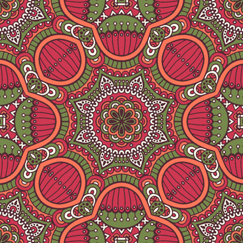 Large Boho Style Wall Mural Decal Red-Green Abstract Wall Art, Custom Size Available Clearhalo 'Wall Decor' 'Wall Mural' 1213376