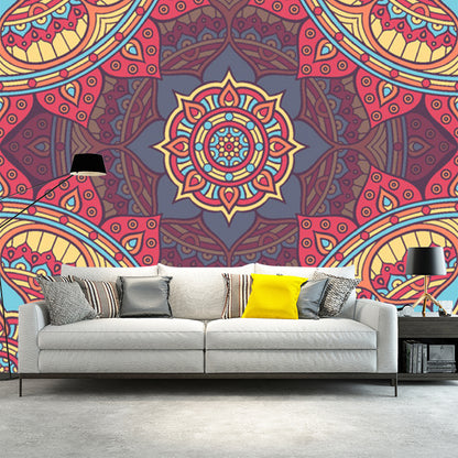 Illustration Flower Printed Mural Decal Whole Wall Decor for Living Room, Customized Size Red-Yellow-Blue A Clearhalo 'Wall Decor' 'Wall Mural' 1213388