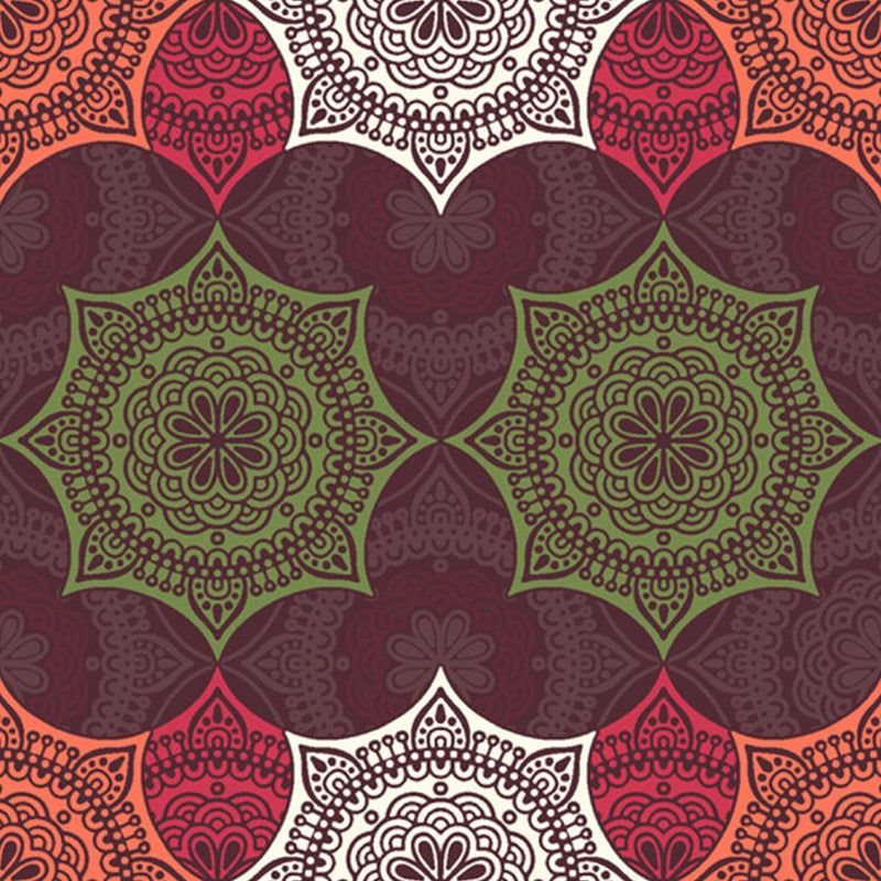 Boho-Chic Floral Pattern Murals Orange and Green Living Room Wall Decor, Made to Measure Clearhalo 'Wall Decor' 'Wall Mural' 1213438