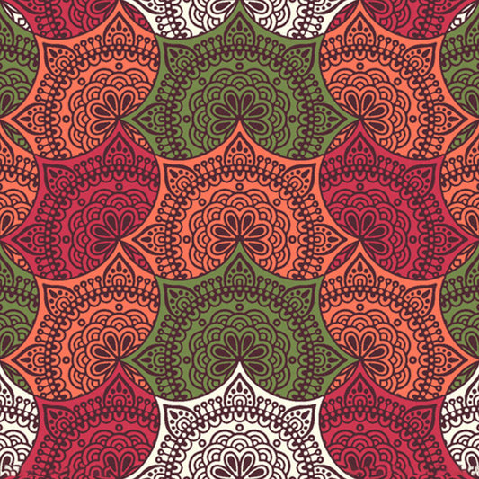 Whole Floral-Print Wall Mural Decal Orange Red Non-Woven Fabric Wall Art, Washable, Custom Size