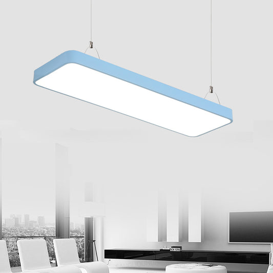 Rectangular Hanging Lamp Simplicity Metal Led 47" Long White/Blue/Yellow Ceiling Pendant Light for Office, 8"/12" Wide Blue 47" Clearhalo 'Ceiling Lights' 'Modern Pendants' 'Modern' 'Pendant Lights' 'Pendants' Lighting' 121410