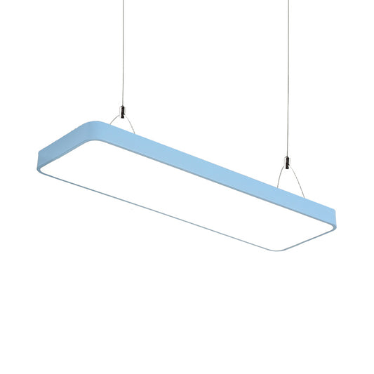 Rectangular Hanging Lamp Simplicity Metal Led 47" Long White/Blue/Yellow Ceiling Pendant Light for Office, 8"/12" Wide Clearhalo 'Ceiling Lights' 'Modern Pendants' 'Modern' 'Pendant Lights' 'Pendants' Lighting' 121411