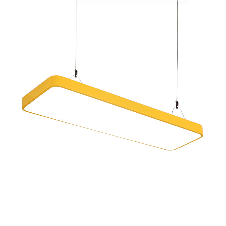 Rectangular Hanging Lamp Simplicity Metal Led 47" Long White/Blue/Yellow Ceiling Pendant Light for Office, 8"/12" Wide Clearhalo 'Ceiling Lights' 'Modern Pendants' 'Modern' 'Pendant Lights' 'Pendants' Lighting' 121413