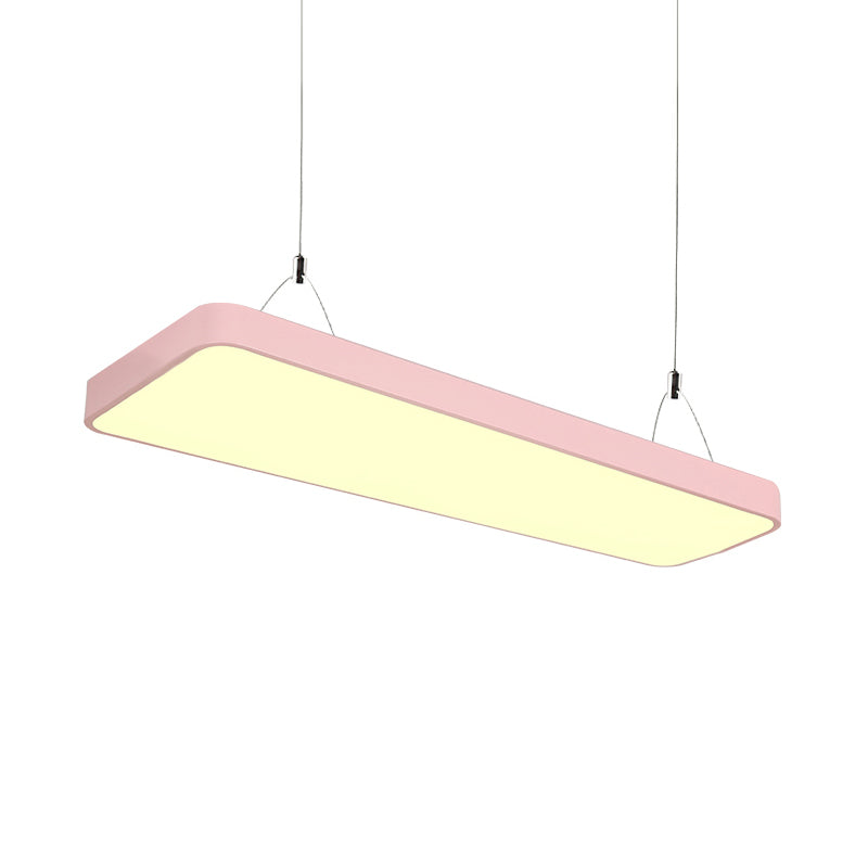 Rectangular Hanging Lamp Simplicity Metal Led 47" Long White/Blue/Yellow Ceiling Pendant Light for Office, 8"/12" Wide Pink 47" Clearhalo 'Ceiling Lights' 'Modern Pendants' 'Modern' 'Pendant Lights' 'Pendants' Lighting' 121414