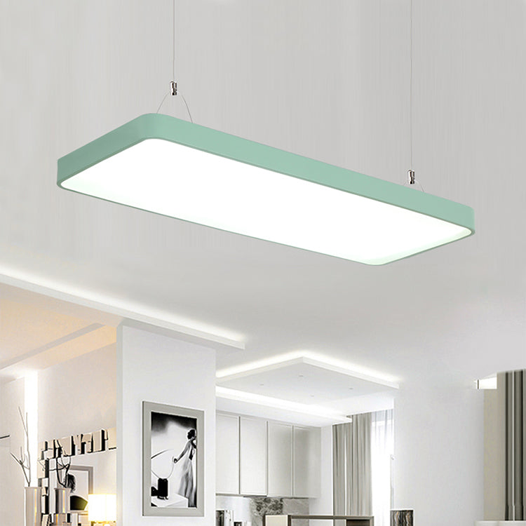 Rectangular Hanging Lamp Simplicity Metal Led 47" Long White/Blue/Yellow Ceiling Pendant Light for Office, 8"/12" Wide Green 47" Clearhalo 'Ceiling Lights' 'Modern Pendants' 'Modern' 'Pendant Lights' 'Pendants' Lighting' 121415