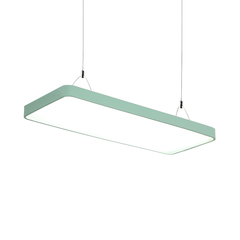 Rectangular Hanging Lamp Simplicity Metal Led 47" Long White/Blue/Yellow Ceiling Pendant Light for Office, 8"/12" Wide Clearhalo 'Ceiling Lights' 'Modern Pendants' 'Modern' 'Pendant Lights' 'Pendants' Lighting' 121416
