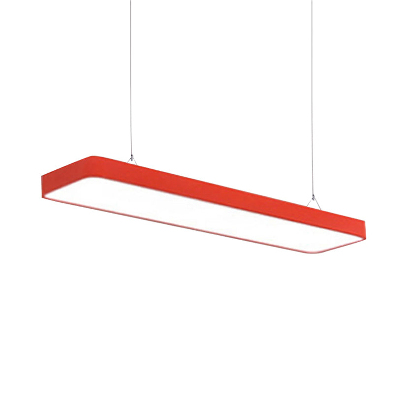 Rectangular Hanging Lamp Simplicity Metal Led 47" Long White/Blue/Yellow Ceiling Pendant Light for Office, 8"/12" Wide Red 47" Clearhalo 'Ceiling Lights' 'Modern Pendants' 'Modern' 'Pendant Lights' 'Pendants' Lighting' 121419