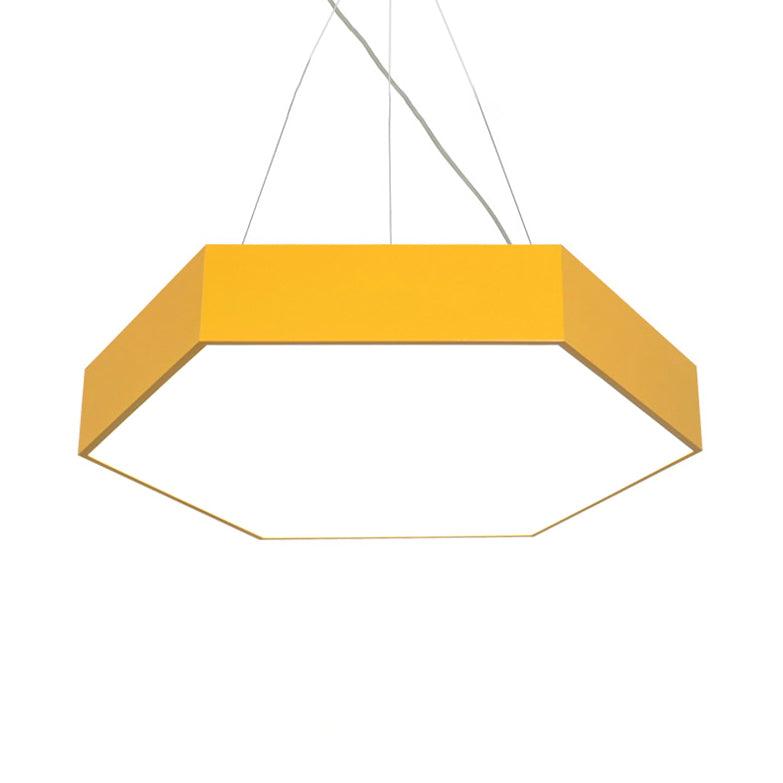 Yellow/Silver/Purple Hexagon Pendant Lamp Contemporary Led Metal Hanging Ceiling Light, 12"/18"/23.5" Wide Yellow Clearhalo 'Ceiling Lights' 'Modern Pendants' 'Modern' 'Pendant Lights' 'Pendants' Lighting' 121481
