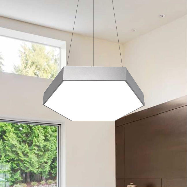 Yellow/Silver/Purple Hexagon Pendant Lamp Contemporary Led Metal Hanging Ceiling Light, 12"/18"/23.5" Wide Clearhalo 'Ceiling Lights' 'Modern Pendants' 'Modern' 'Pendant Lights' 'Pendants' Lighting' 121490