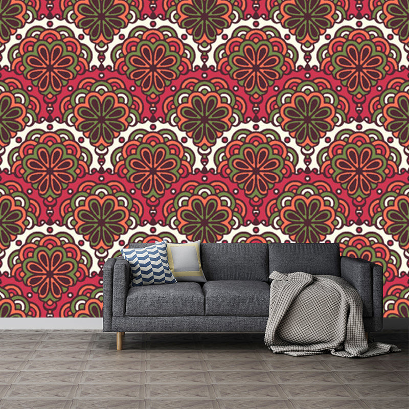 Red Flower Printed Wall Murals Stain Resistant Bohemia Bedroom Wall Covering, Non-Woven Clearhalo 'Wall Decor' 'Wall Mural' 1218343