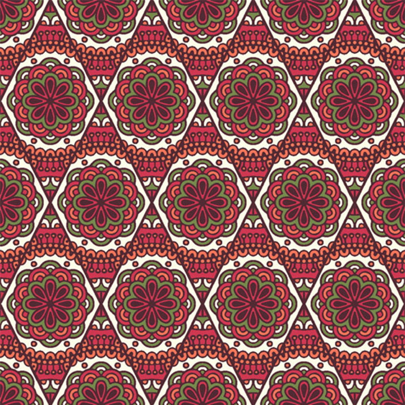 Red Flower Printed Wall Murals Stain Resistant Bohemia Bedroom Wall Covering, Non-Woven Clearhalo 'Wall Decor' 'Wall Mural' 1218350