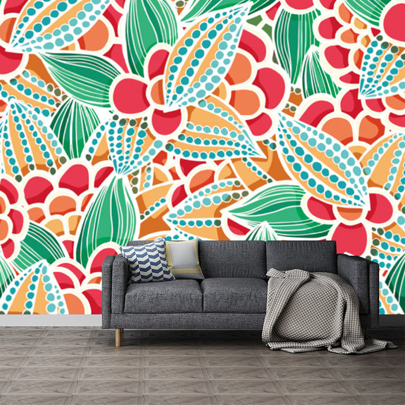 Flower Plant Mural Decal Boho-Chic Smooth Wall Covering in Multi-Color, Custom Made Clearhalo 'Wall Decor' 'Wall Mural' 1218403