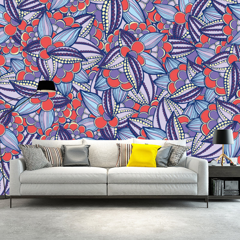 Flower Plant Mural Decal Boho-Chic Smooth Wall Covering in Multi-Color, Custom Made Red-Purple Clearhalo 'Wall Decor' 'Wall Mural' 1218407