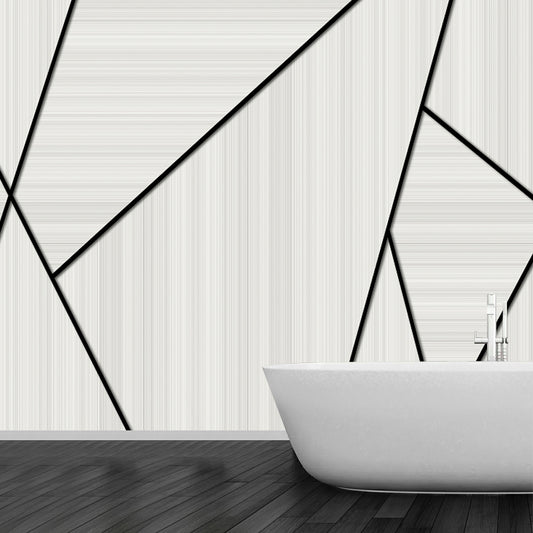 Beige Geometrical Wall Paper Murals Moisture Resistant Minimalism Bedroom Wall Art