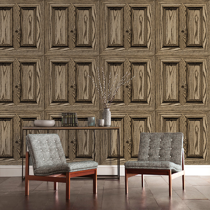 PVC Wallpaper Roll Wood Door Pattern Smooth Surface Wall Covering for Decoration Coffee Clearhalo 'Country wall decor' 'Rustic' 'Wallpaper' Wall Decor' 1218467
