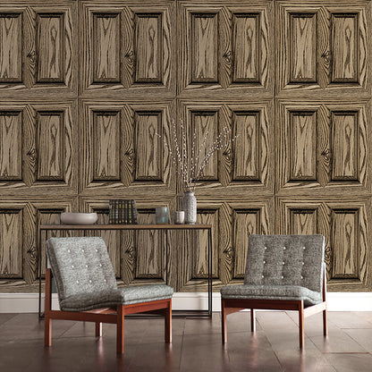 PVC Wallpaper Roll Wood Door Pattern Smooth Surface Wall Covering for Decoration Coffee Clearhalo 'Country wall decor' 'Rustic' 'Wallpaper' Wall Decor' 1218467