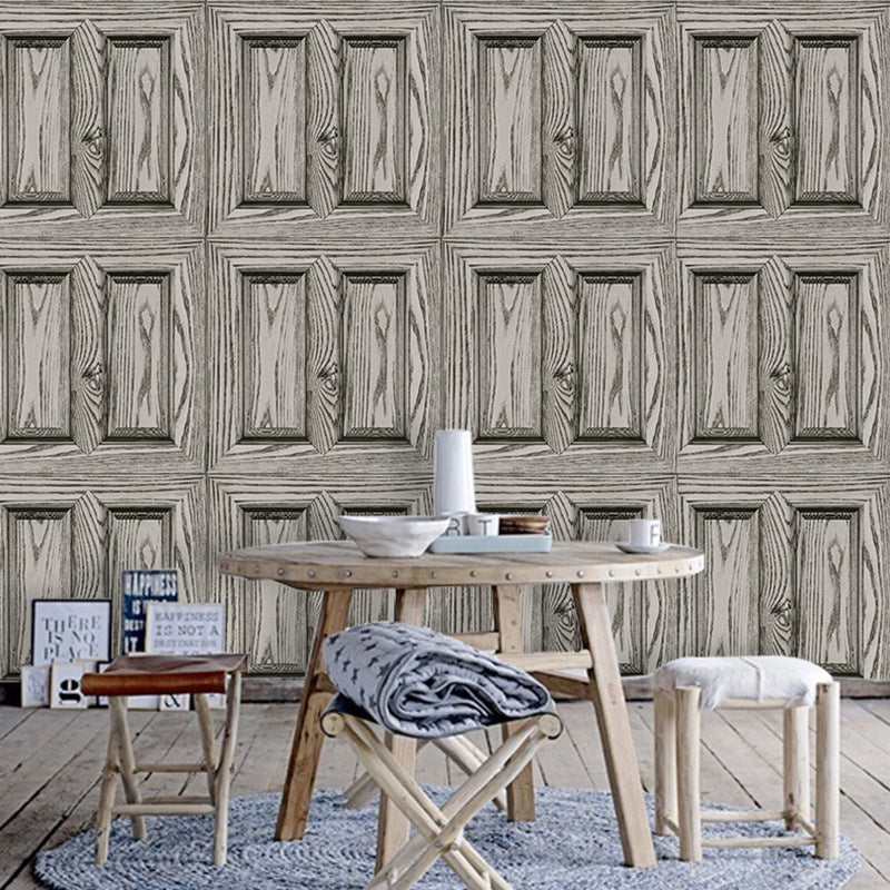PVC Wallpaper Roll Wood Door Pattern Smooth Surface Wall Covering for Decoration Smoke Gray Clearhalo 'Country wall decor' 'Rustic' 'Wallpaper' Wall Decor' 1218473