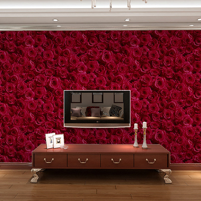 Dark Color Rose Wallpaper Roll Flower Country Moisture Resistant Wall Decor for Home Purple-Red Clearhalo 'Country wall decor' 'Rustic' 'Wallpaper' Wall Decor' 1218581