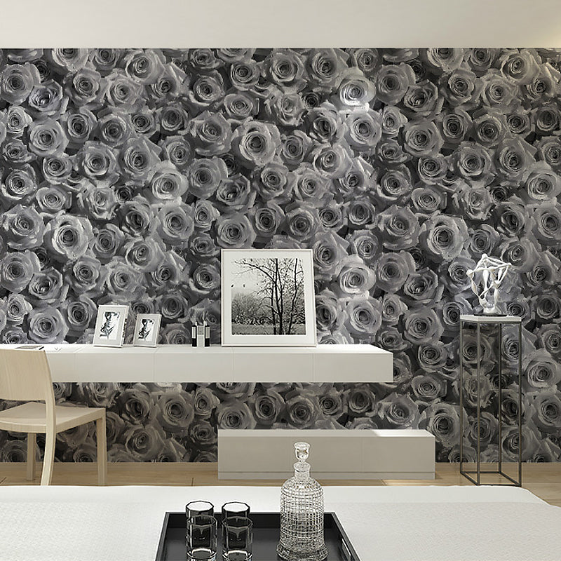 Dark Color Rose Wallpaper Roll Flower Country Moisture Resistant Wall Decor for Home Grey Clearhalo 'Country wall decor' 'Rustic' 'Wallpaper' Wall Decor' 1218588
